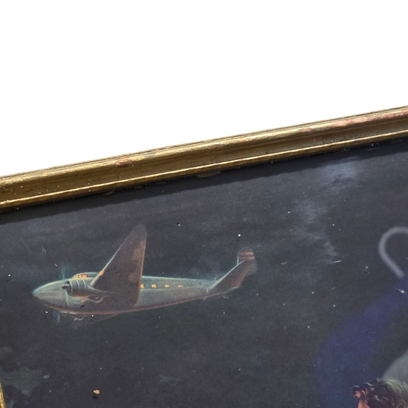 Vintage 8.5"×11" Print Of Boy & Dog Staring In Wonder at an Airplane Framed - Picture 4 of 7